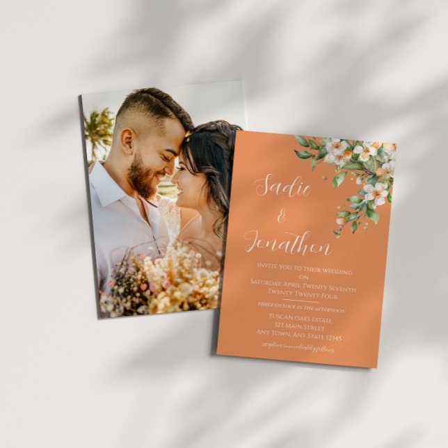 Convite de Casamento Floral de Primavera com Foto  (Criador carregado)