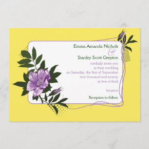 Convite de casamento floral de rosa amarelo roxo