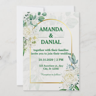 Convite de Casamento Floral de Rosa Branca Arco de