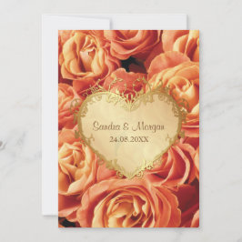 Convite De Casamento Floral De Rosa Laranja