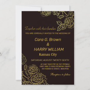 Convite De Casamento Floral De Rosa ouro