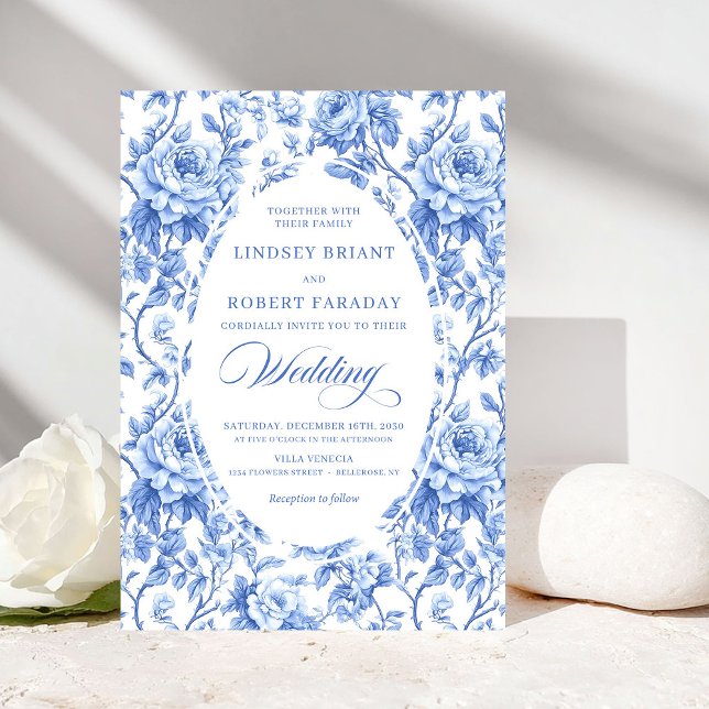 Convite de Casamento Floral de Rosas Azul Marinho  (Elegant Navy Blue Roses Floral Wedding Invite)