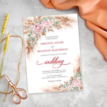 Convite de Casamento Floral de Rosas Bege Elegante