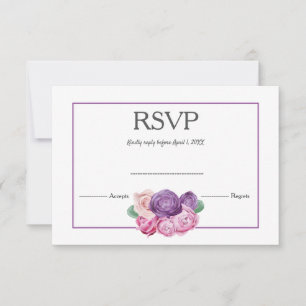Convite de casamento floral de rosas roxas e rosad