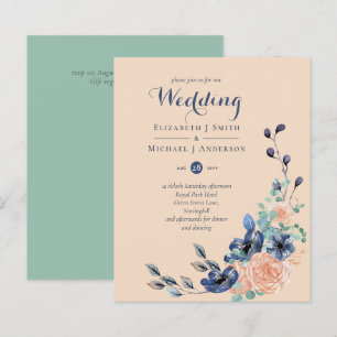 Convite de casamento Floral de Sage de Coral Azul 