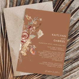 Convite de Casamento Floral de Terracota com Aquar