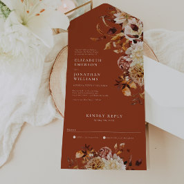 Convite de Casamento Floral de Terracota Tudo em U
