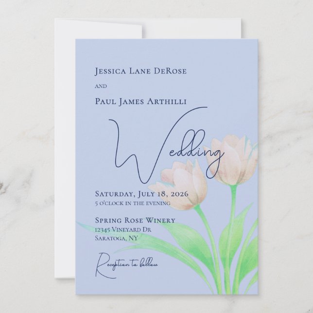Convite de Casamento Floral de Tulipa Aquarela (Frente)