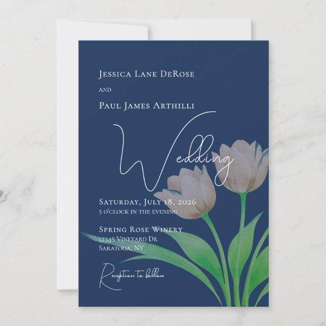 Convite de Casamento Floral de Tulipa Aquarela (Frente)
