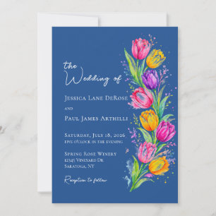 Convite de Casamento Floral de Tulipa com Aquarela
