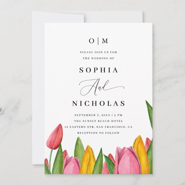 Convite de Casamento Floral de Tulipa da Primavera (Frente)