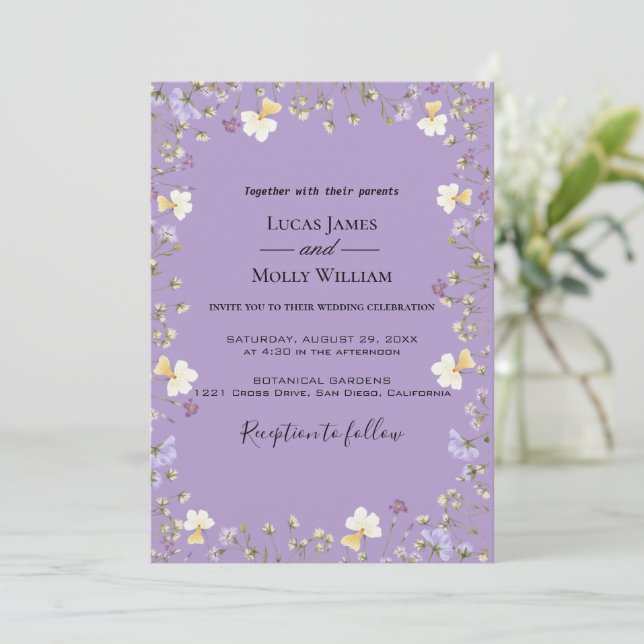 Convite de Casamento Floral de Verão com Flor Silv (Em pé/Frente)