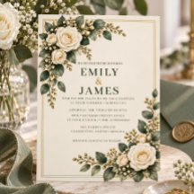 Convite de Casamento Floral de Verde Sálvia e Marf