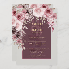 CONVITE DE CASAMENTO Floral de Vinho de Maroon Ros