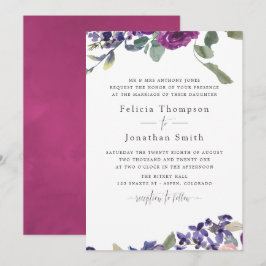 Convite de Casamento Floral de Violet e Plum