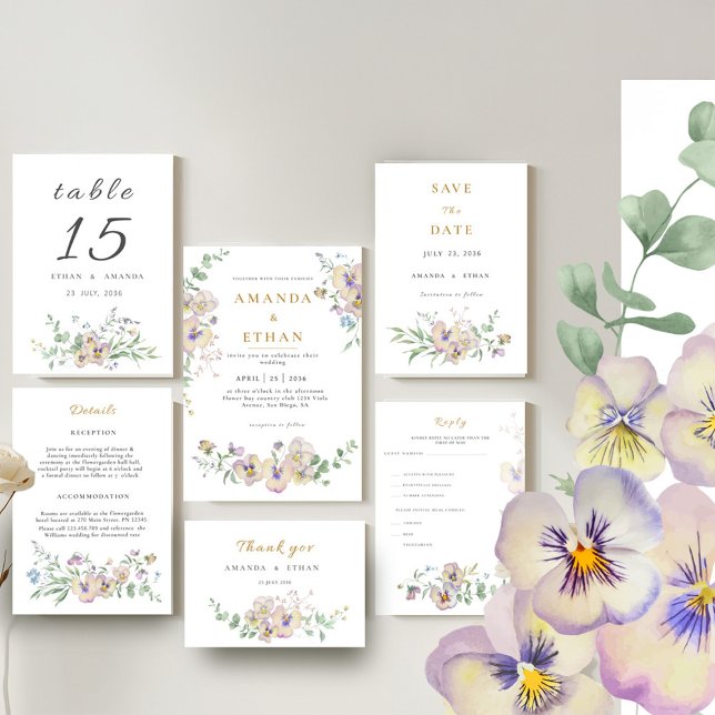 Convite de Casamento Floral de Violeta & Eucalipto (Criador carregado)