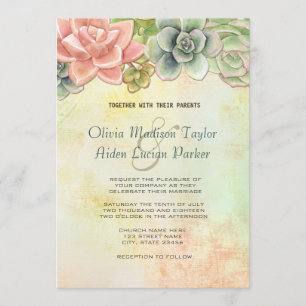 Convite De Casamento Floral De Watercolor Suculent