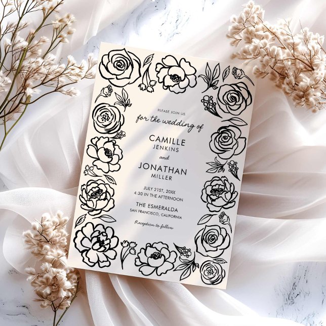 Convite De Casamento Floral Desenhado À Mão (Whimsical hand floral wedding invitation)