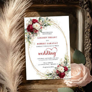 Convite de Casamento Floral Dourado Clássico em Bo