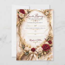 Convite de Casamento Floral Dourado de Luxo