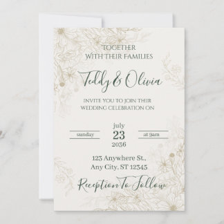 Convite de Casamento Floral Dourado Elegante