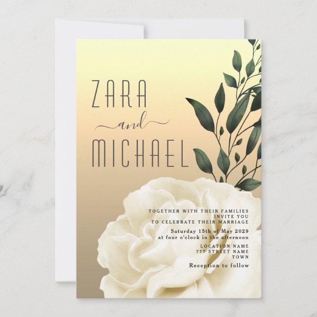 Convite de Casamento Floral Dourado Elegante (Frente)