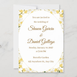Convite de Casamento Floral Dourado Elegante