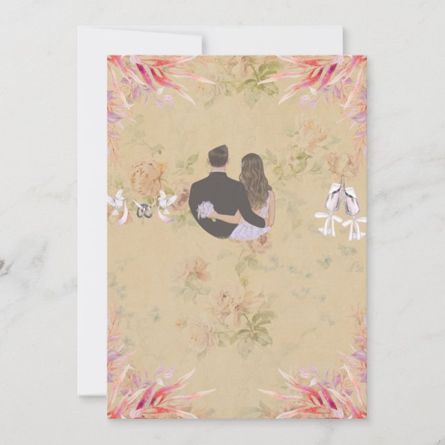 Convite de Casamento Floral Dourado Elegante (Frente)