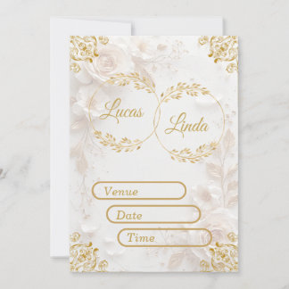 Convite de Casamento Floral Dourado Elegante Cartã