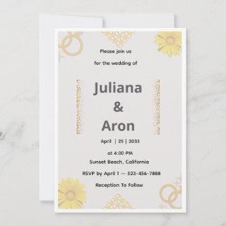 Convite de Casamento Floral Dourado Elegante - Dou
