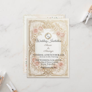 Convite de Casamento Floral Dourado Elegante | Edi