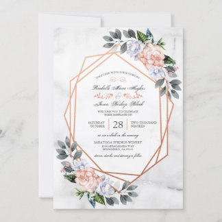 Convite de casamento Floral Dourado Geométrico Ros
