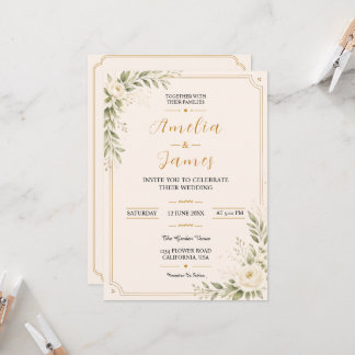 Convite de Casamento Floral Dourado Minimalista El