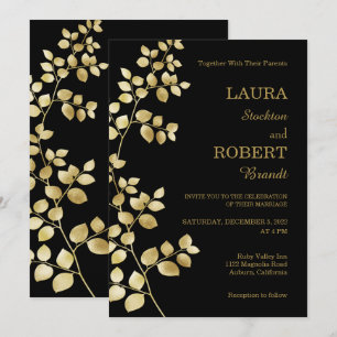 Convite de Casamento Floral Dourado Moderno