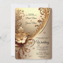 Convite de Casamento Floral Dourado Ornamentado
