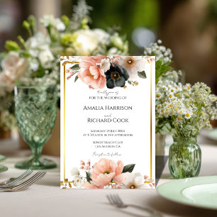Convite de Casamento Floral Dourado Preto Personal