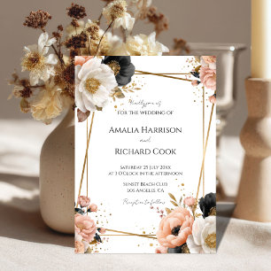 Convite de Casamento Floral Dourado Preto Personal