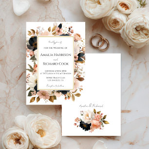 Convite de Casamento Floral Dourado Preto Personal