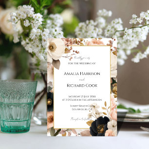 Convite de Casamento Floral Dourado Preto Pêssego