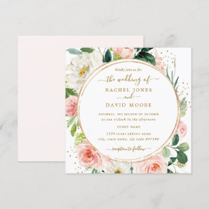Convite de casamento Floral Dourado Rosa Moderno