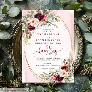 Convite de Casamento Floral Dourado Vermelho Profu