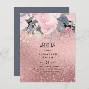 Convite de casamento Floral Dusty Blue Rosegold