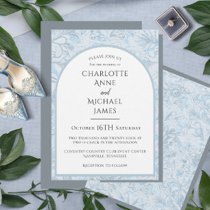 Convite De Casamento Floral Dusty Blue Watercolor