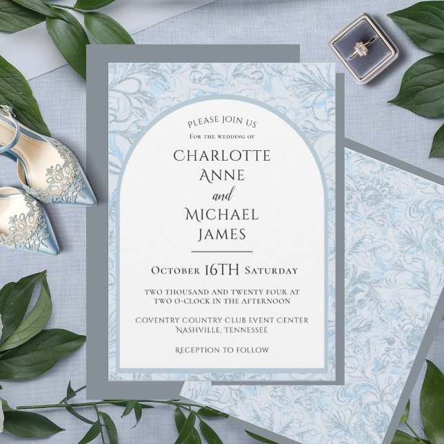 Convite De Casamento Floral Dusty Blue Watercolor (Criador carregado)