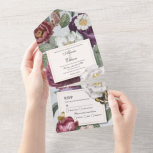 Convite de casamento Floral e Vintagem da Borbolet
