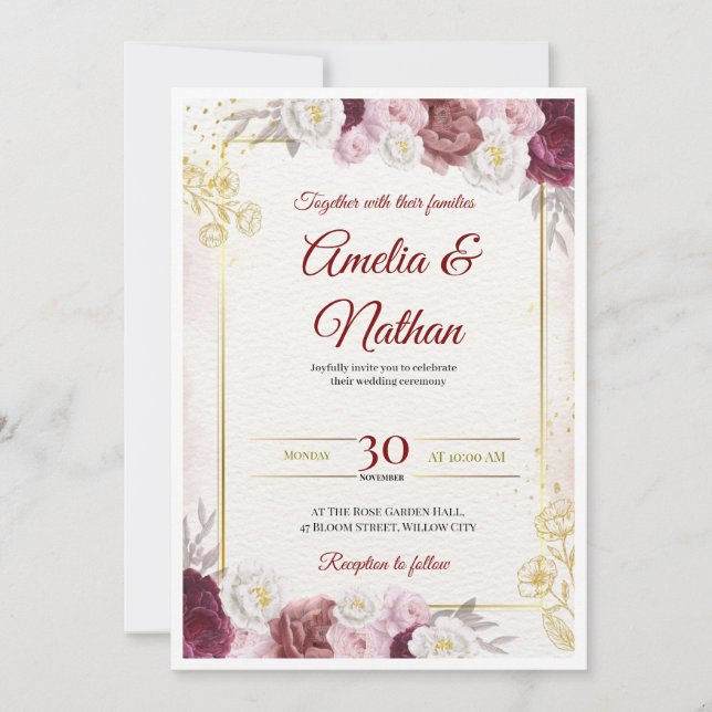 Convite de Casamento Floral Elegante (Frente)