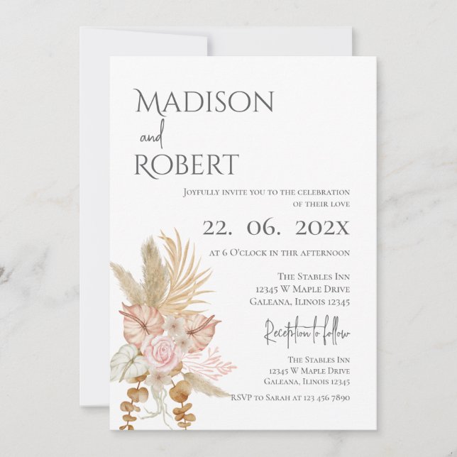 Convite De Casamento Floral Elegante (Frente)