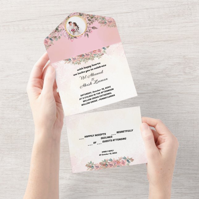 Convite De Casamento Floral Elegante (Tearaway)