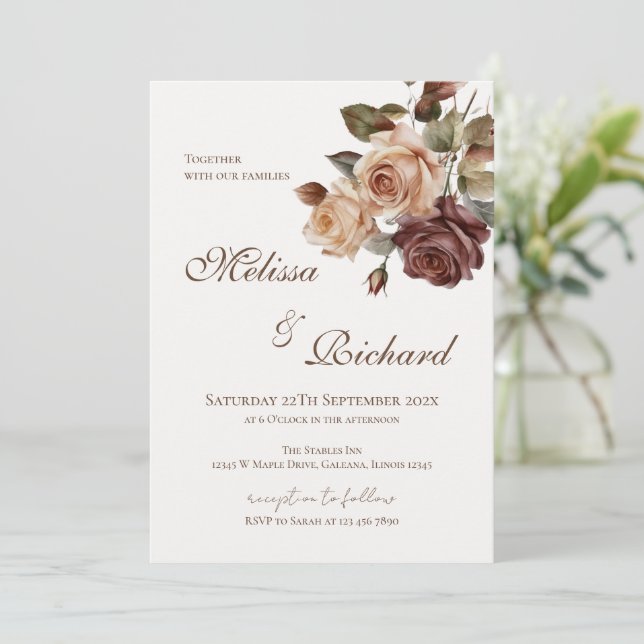 Convite de Casamento Floral Elegante (Em pé/Frente)
