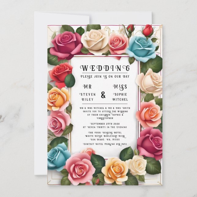 Convite de Casamento Floral Elegante (Frente)